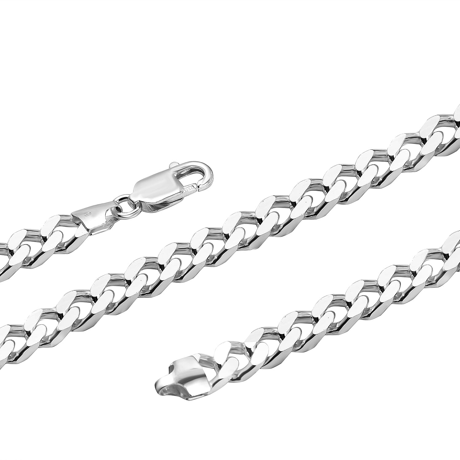 High Finish Sterling Silver Square Curb Chain (Size - 24) with Lobster Clasp, Silver Wt. 55.00 Gms.