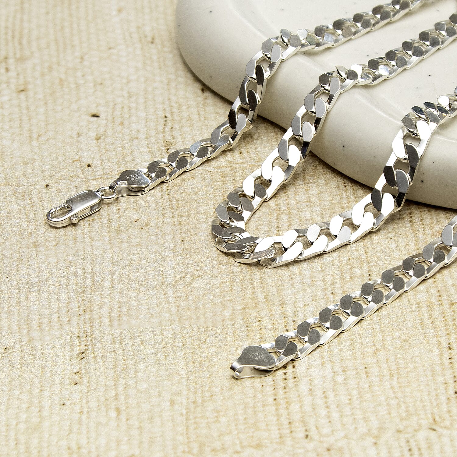 Sterling Silver 7mm Flat Square-Link Curb Chain 20 Inch