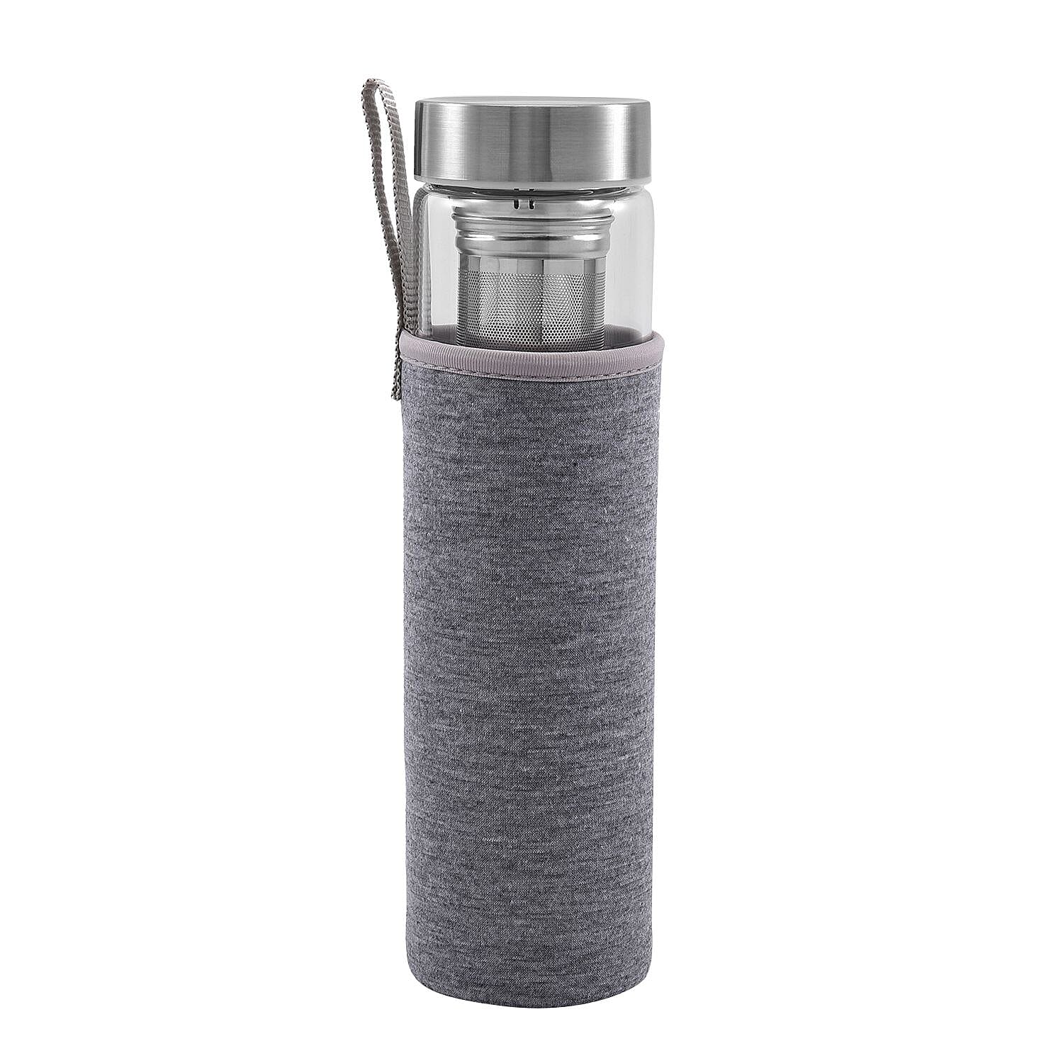 Water bottle with Crystal Stone & Tea Infuser (450ml) - Amethyst (with Grey Cup Cover)
