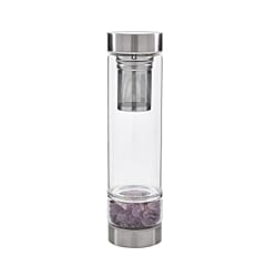 Water bottle with Crystal Stone and Tea Infuser (450ml) - Rose Quartz (with Grey Cup Cover)