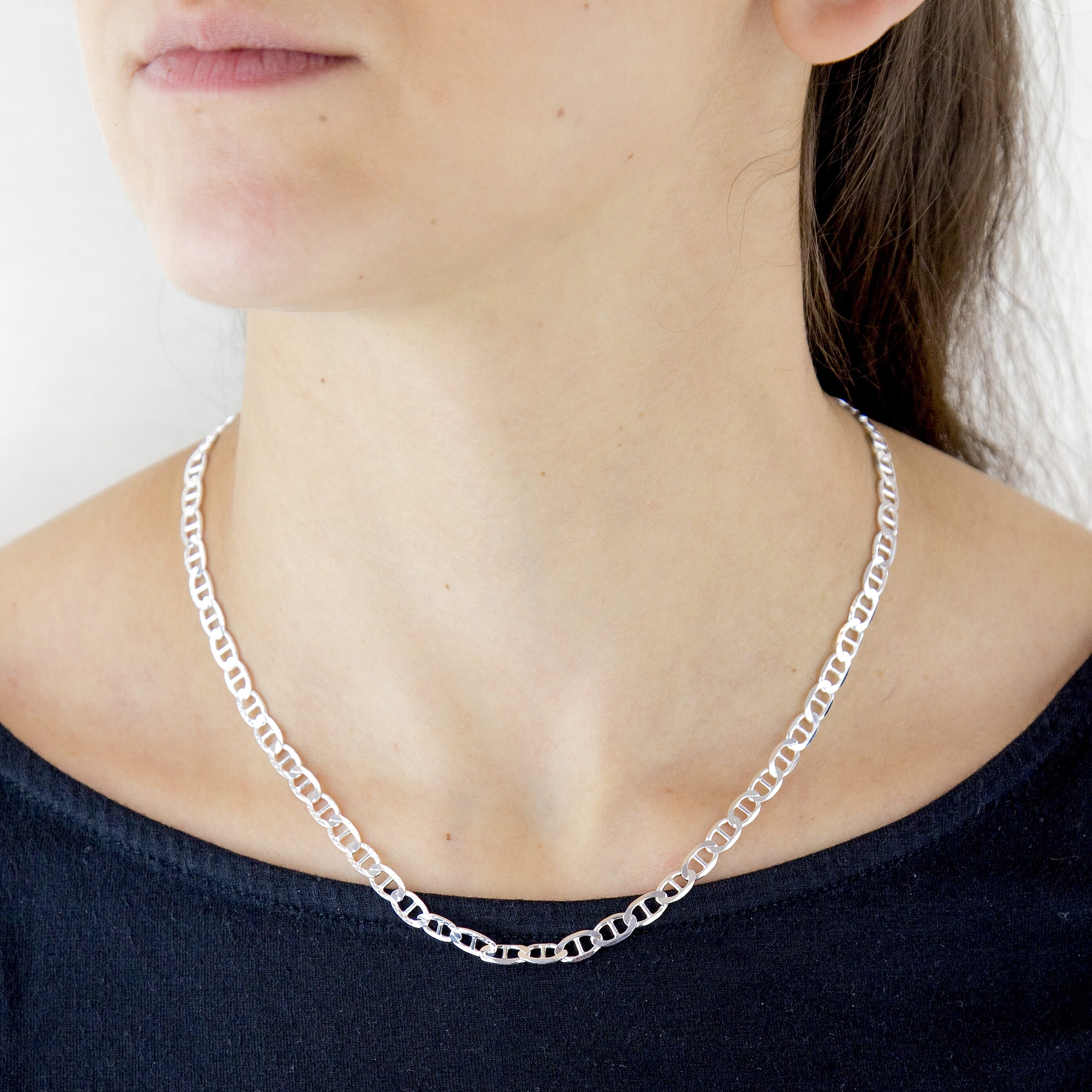 High Finish Sterling Silver Diamond Cut Rambo Chain 18 Inch