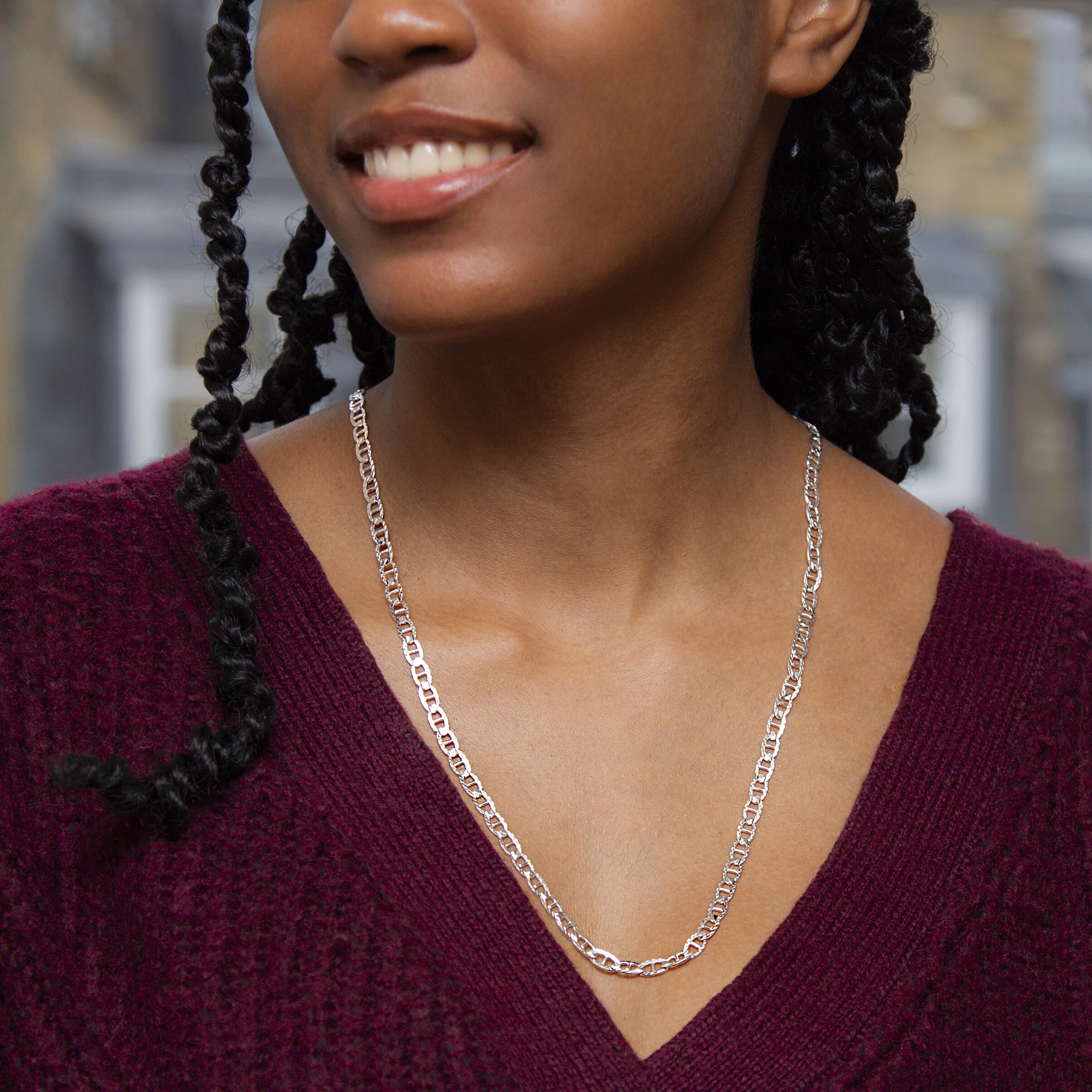 High Finish Sterling Silver Diamond Cut Rambo Chain 24 Inch