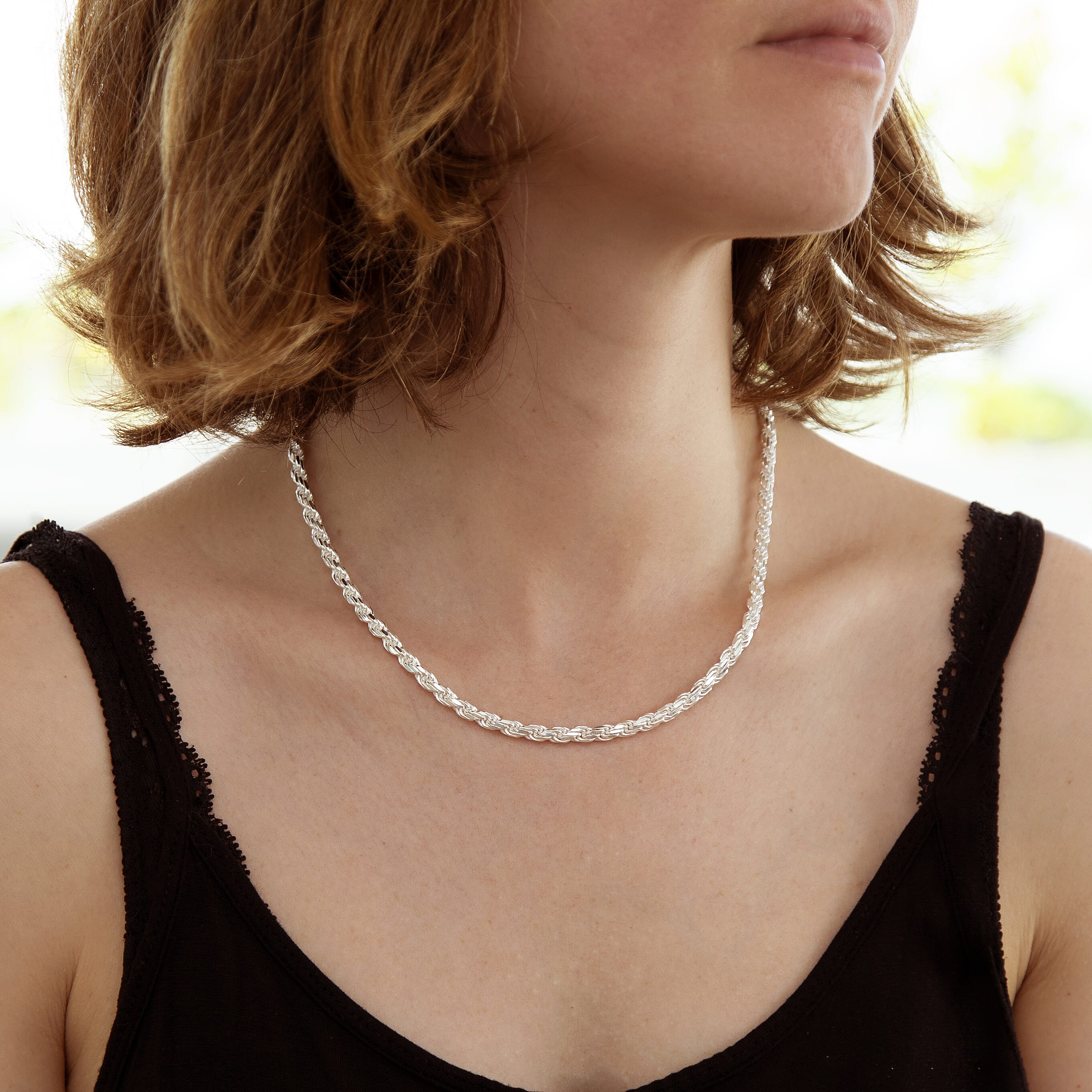 High Finish Sterling Silver Solid Diamond Cut Rope Chain 18 Inch