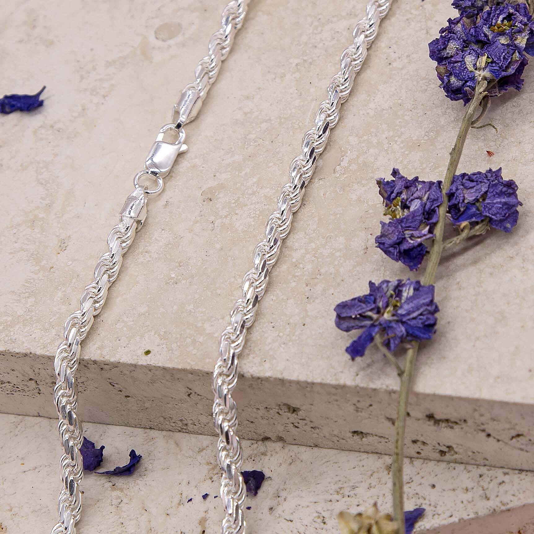 High Finish Sterling Silver Solid Diamond Cut Rope Chain 18 Inch