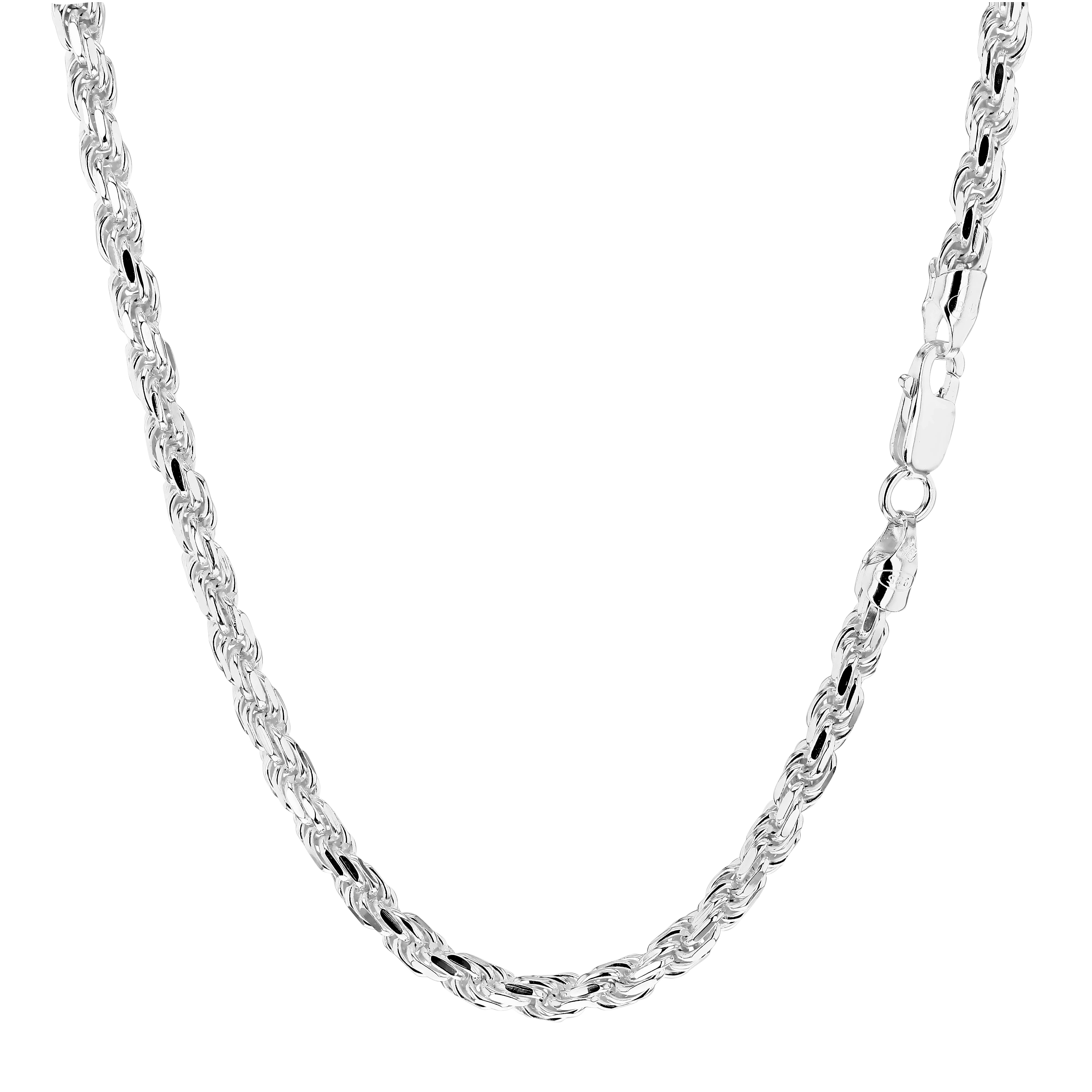High Finish Sterling Silver Solid Diamond Cut Rope Chain 18 Inch