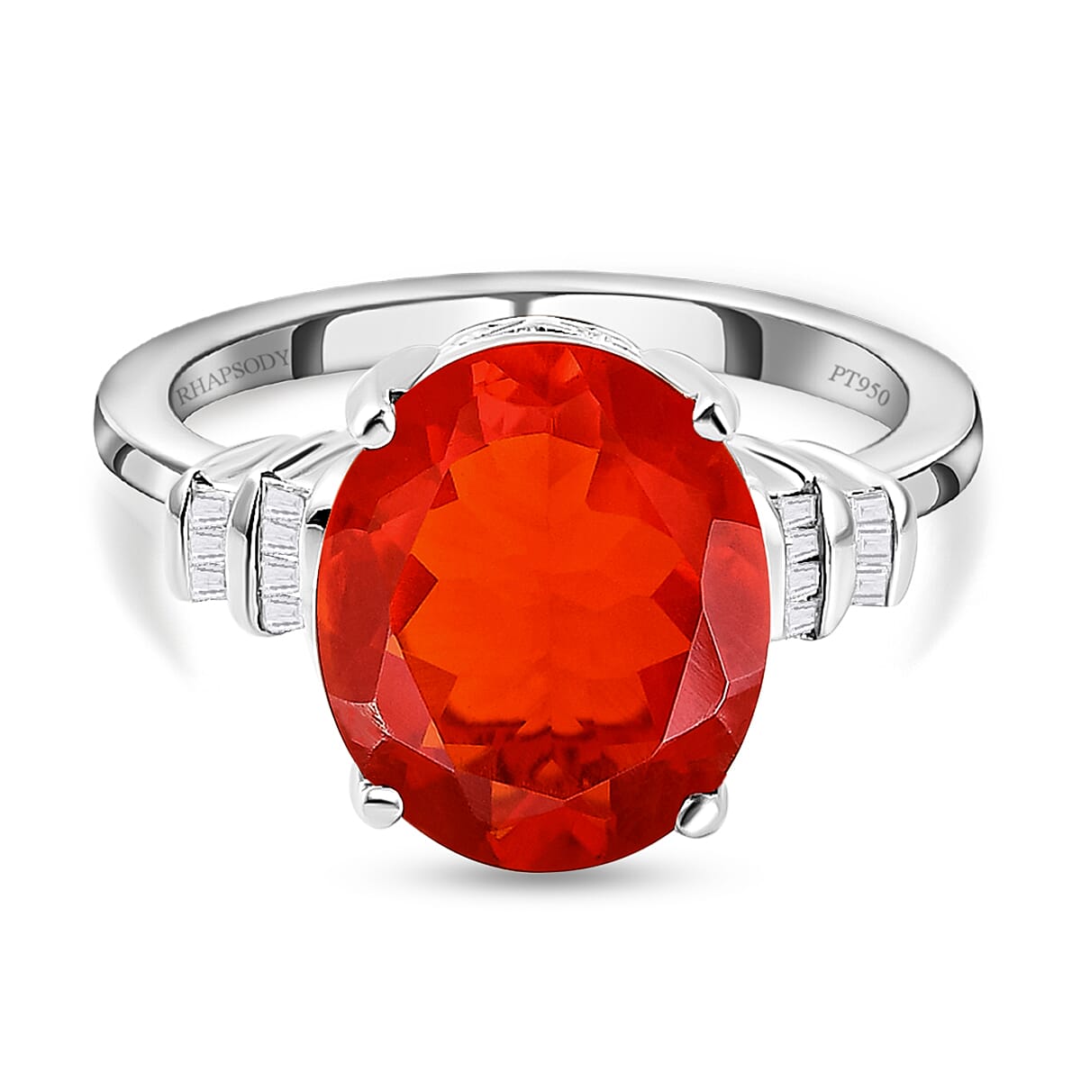 RHAPSODY 950 Platinum AAAA Jalisco Fire Opal and Diamond (VS-E-F) Ring 3.14 Ct, Platinum Wt. 6.02 Gms