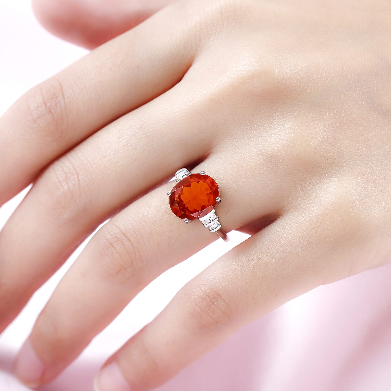 RHAPSODY 950 Platinum AAAA Jalisco Fire Opal and Diamond (VS-E-F) Ring 3.14 Ct, Platinum Wt. 6.02 Gms