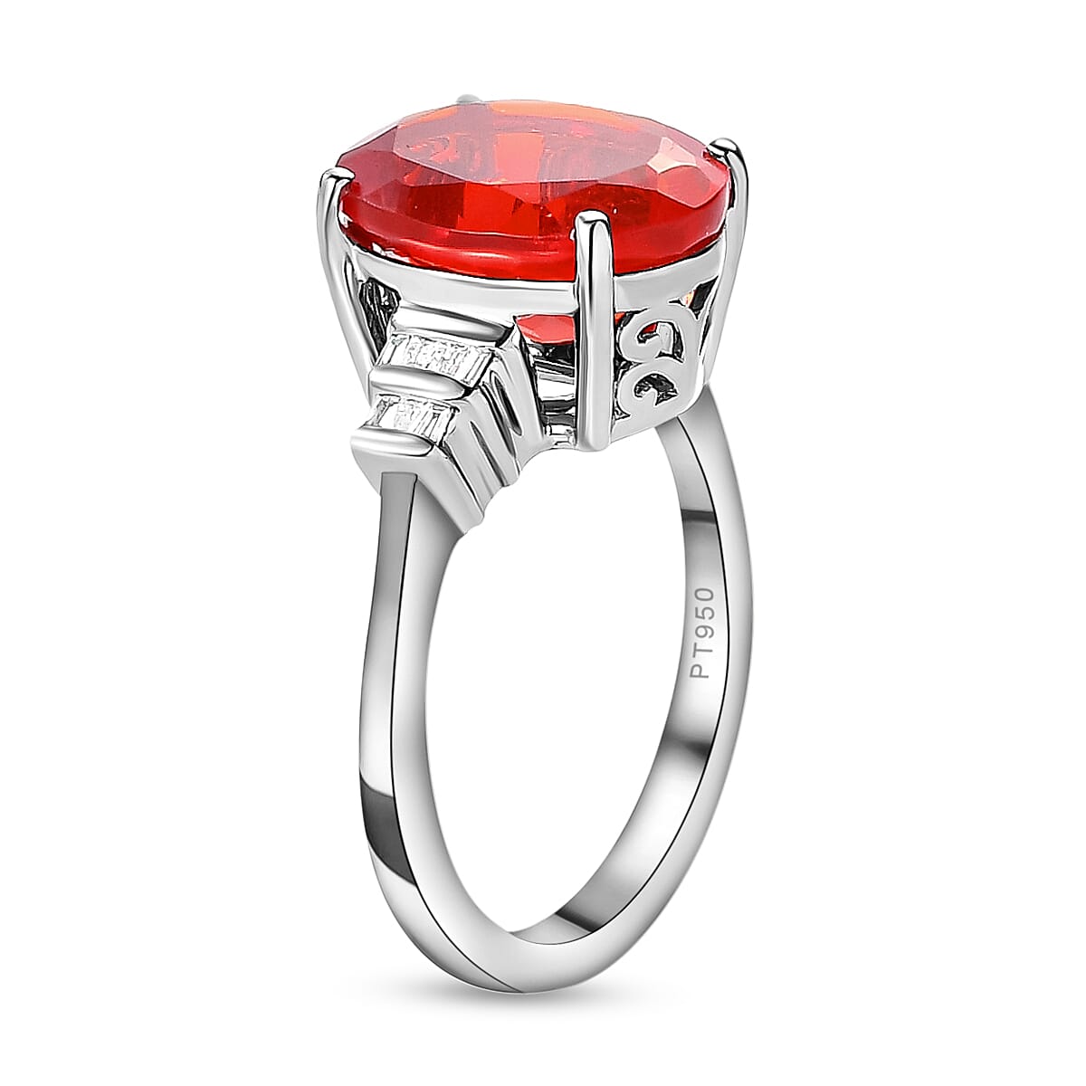RHAPSODY 950 Platinum AAAA Jalisco Fire Opal and Diamond (VS-E-F) Ring 3.14 Ct, Platinum Wt. 6.02 Gms