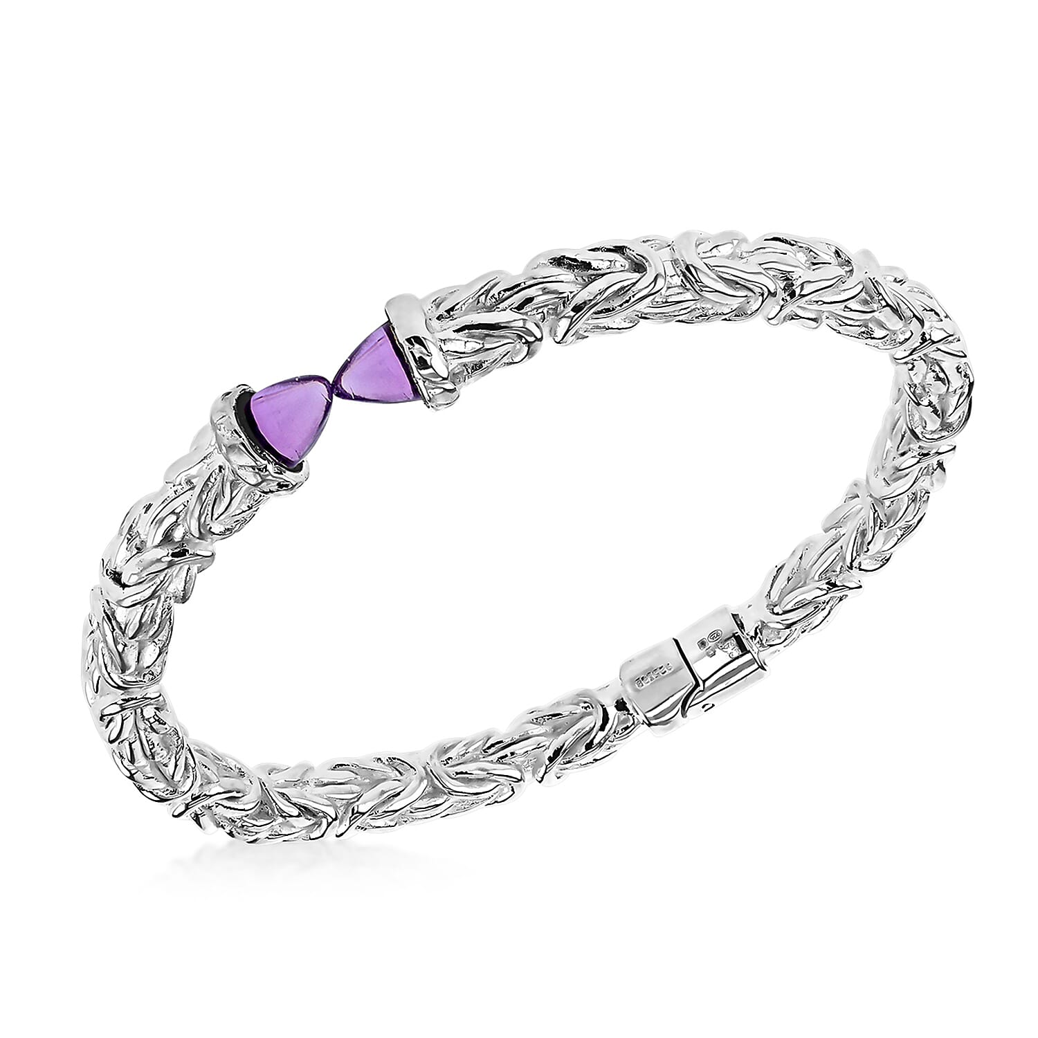 Sterling Silver Purple Glass 6mm Byzantine Hinge Bangle 6.2 Inch