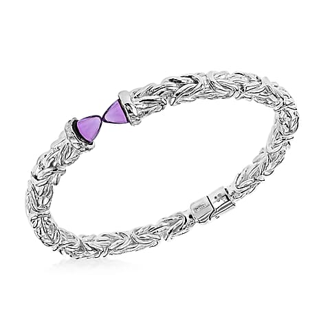 Sterling Silver Purple Glass 6mm Byzantine Hinge Bangle 6.2 Inch