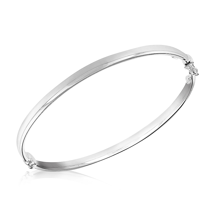Sterling Silver 4mm x 2mm Oval-Tube Polished Oval Bangle 6.85 Inch