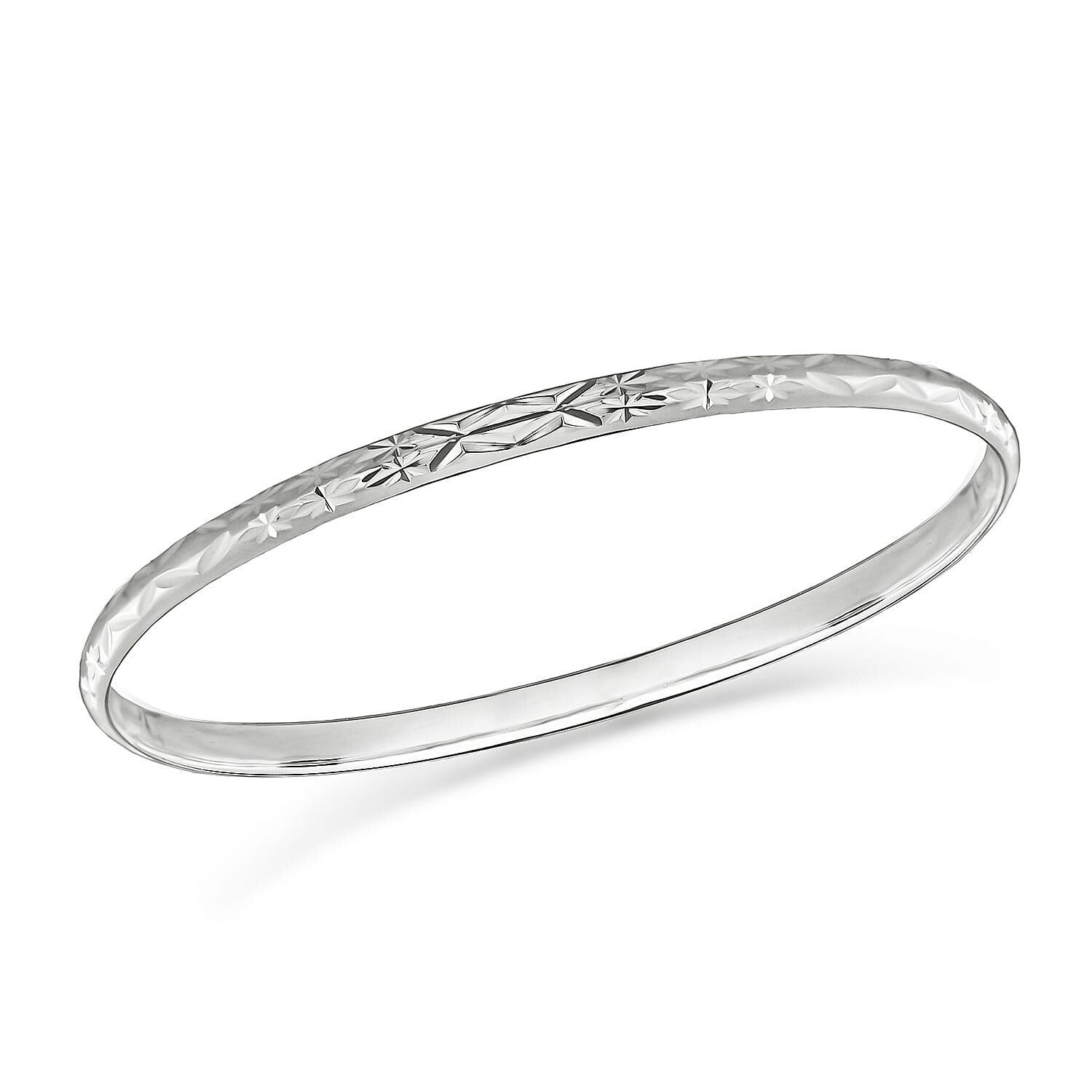 High Finish Sterling Silver 4mm Diamond Cut Bangle 6.6 Inch