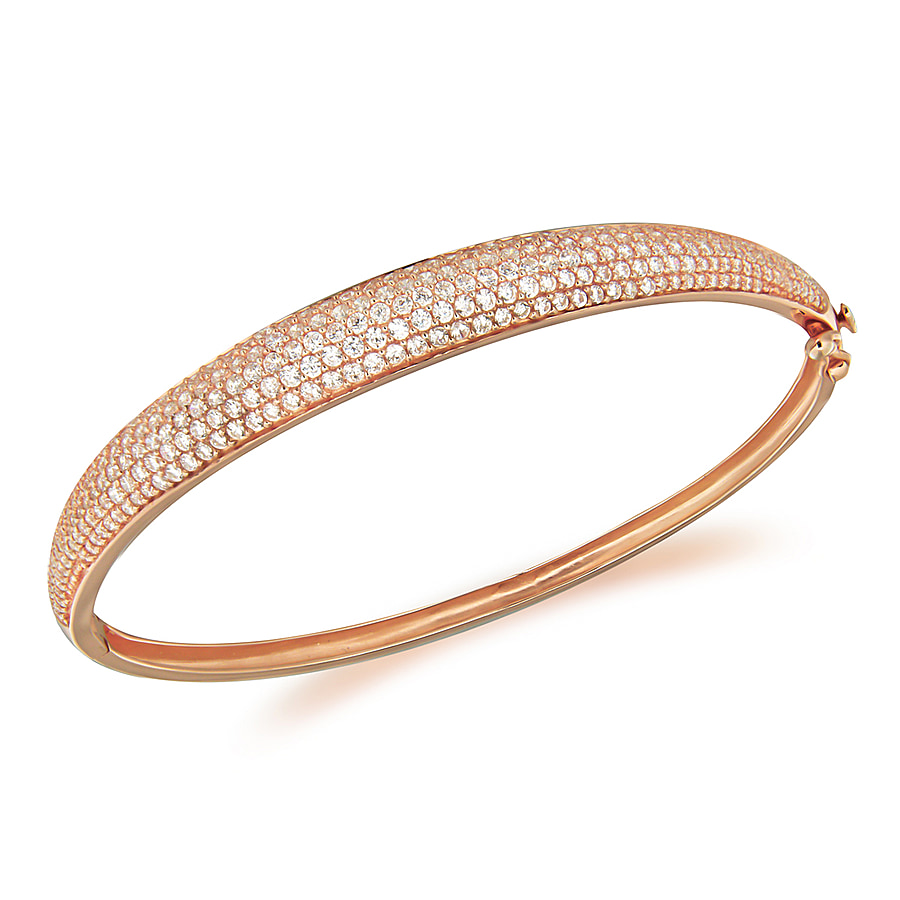 Sterling Silver Rose Gold Plated CZ Pave Set 3mm-7mm Bangle 7.4 Inch