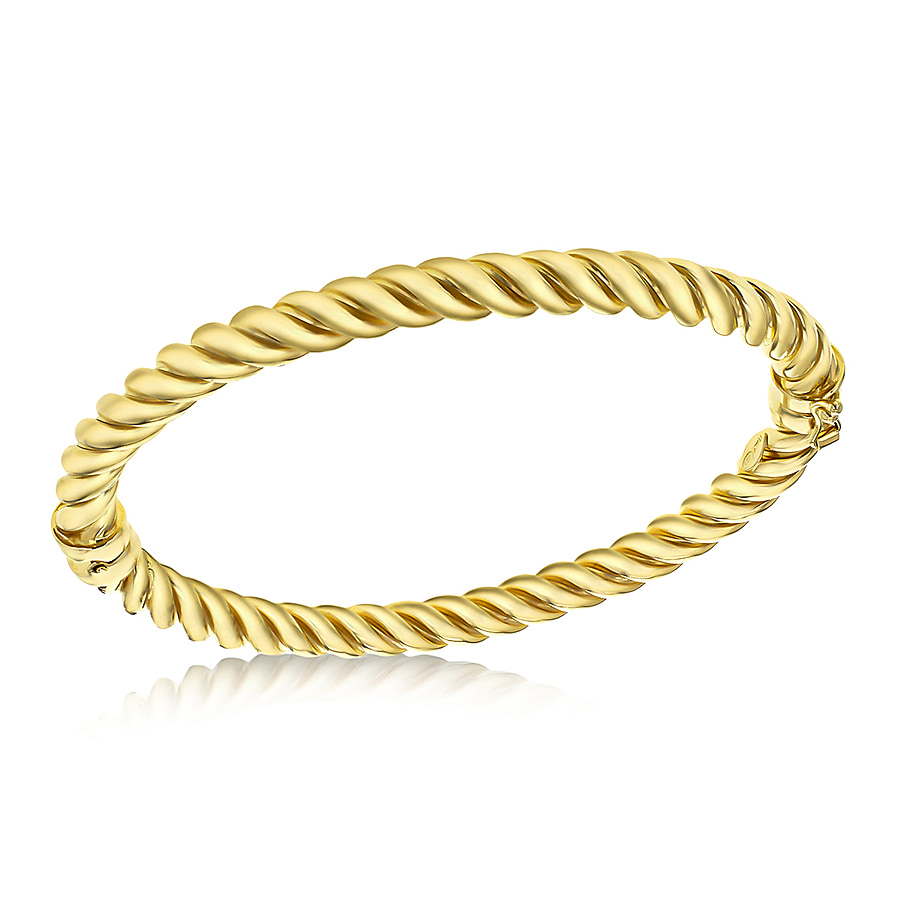 Sterling Silver Yellow Gold Plated 6mm Twist Bangle 6.75 Inch