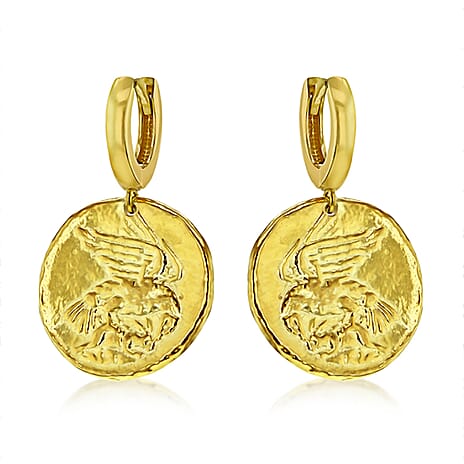 Sterling Silver Yellow Gold Plated 2.5mm x 32mm Reversible Roman Coin Creole Earrings