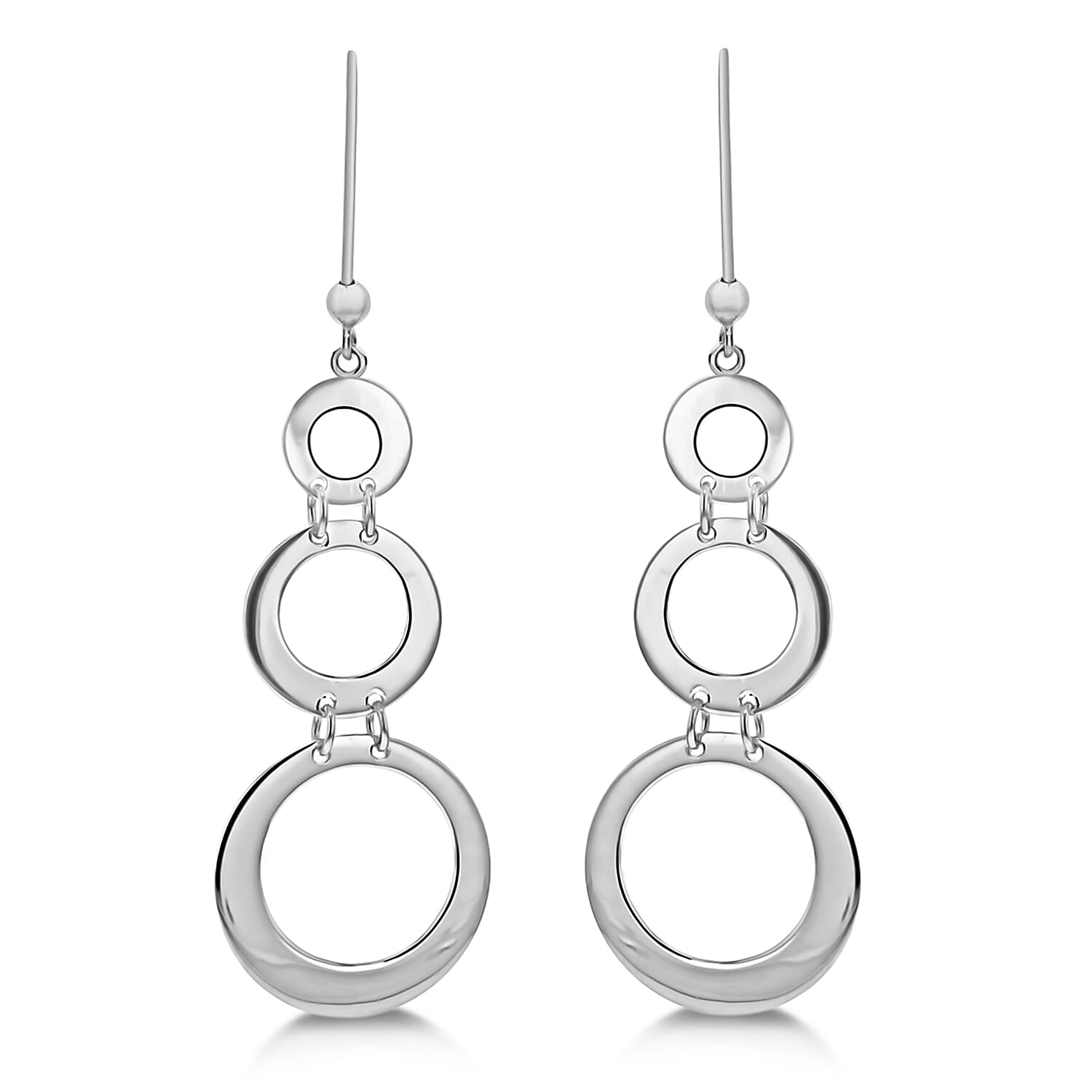 Sterling Silver Rhodium Plated Triple Cutout Circle Graduated Drop Earrings