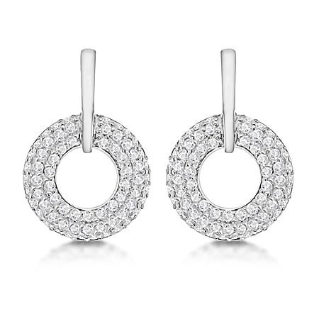 Sterling Silver White CZ 15mm x 22.3mm Circle Drop Earrings