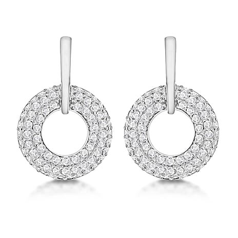Sterling Silver White CZ 15mm x 22.3mm Circle Drop Earrings