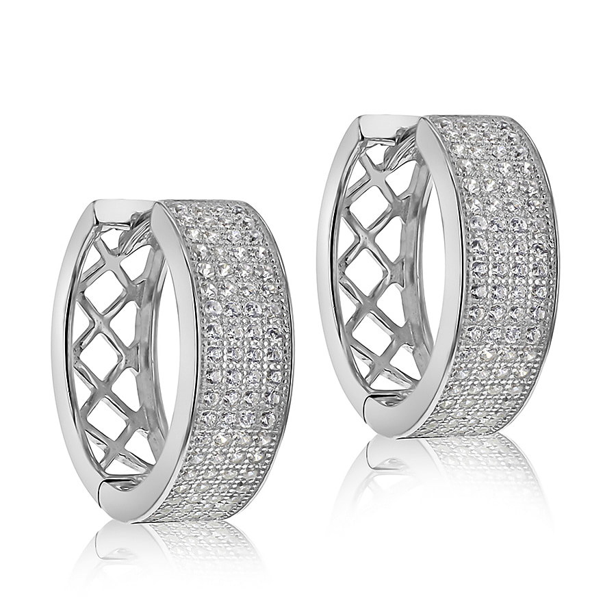 Sterling Silver Rhodium Plated 16 x 1mm CZ 4-Row Creole Earrings