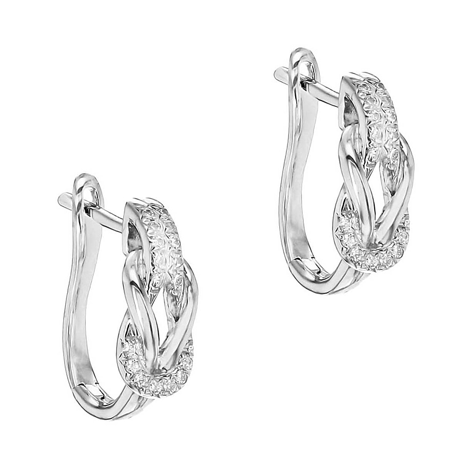 Sterling Silver Rhodium Plated CZ ’Figure 8’ Knot Huggy Earrings