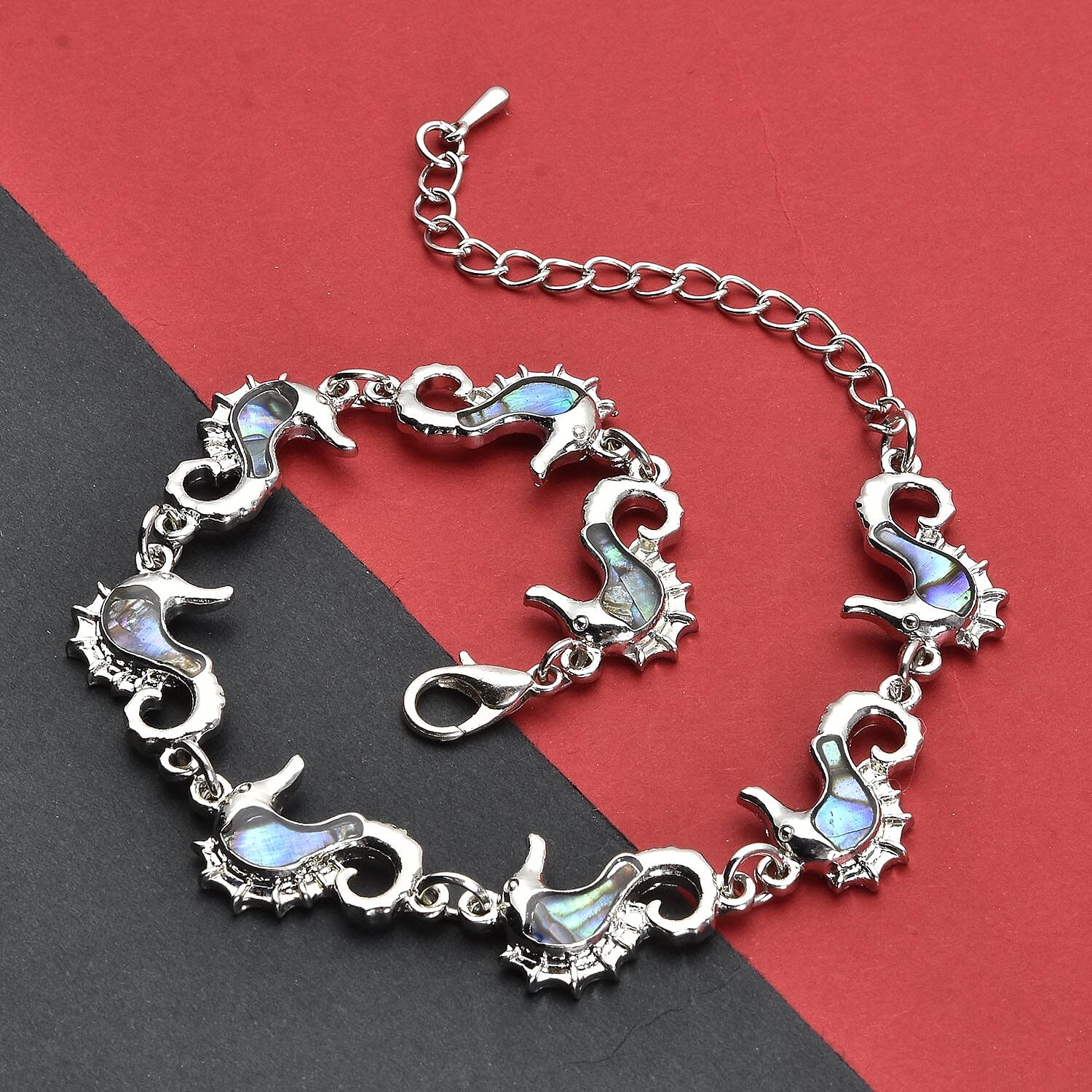 Abalone Shell Seahorse Bracelet (Size - 7.5 With 2 Inch Extender) in Silver Tone