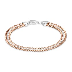 Sterling Silver 2 Tone Square CZ and Ball Chain Bracelet 7.5 Inch