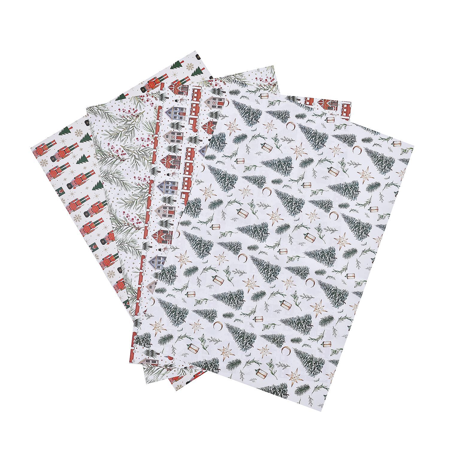 Set of 40 Pieces Christmas Theme Wrapping Papers (Size 51x74 Cm) -  White and Multi