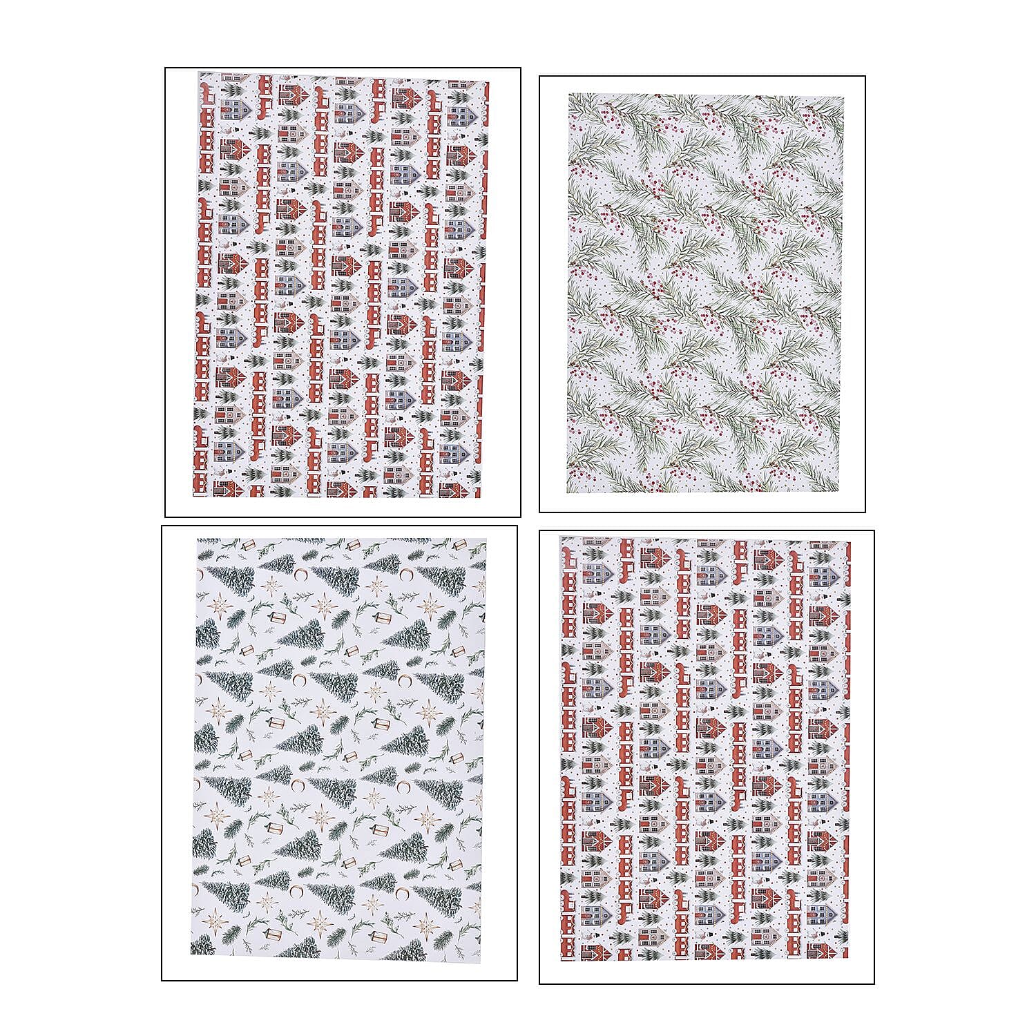 Set of 40 Pieces Christmas Theme Wrapping Papers (Size 51x74 Cm) -  White and Multi