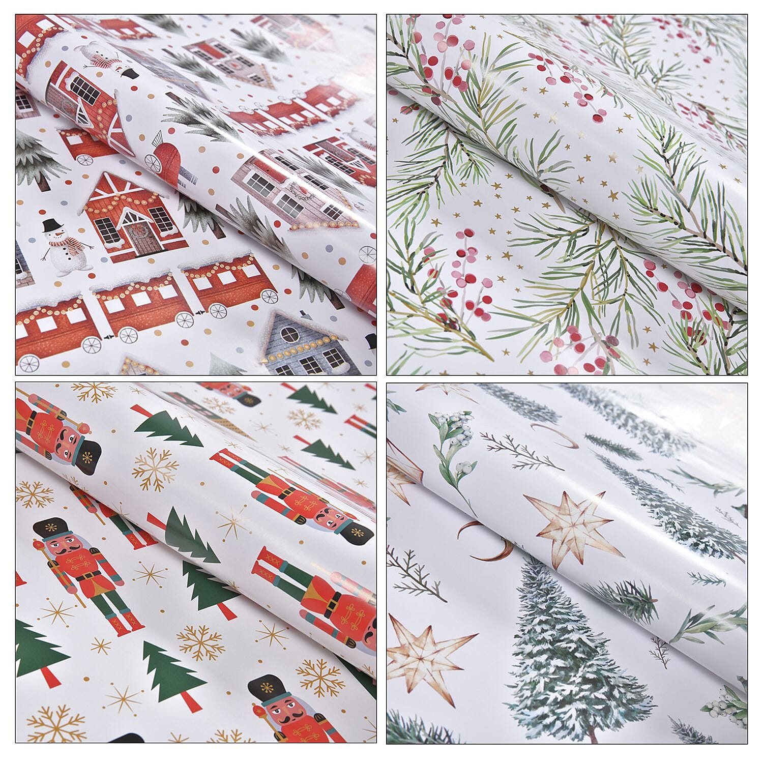 Set of 40 Pieces Christmas Theme Wrapping Papers (Size 51x74 Cm) -  White and Multi
