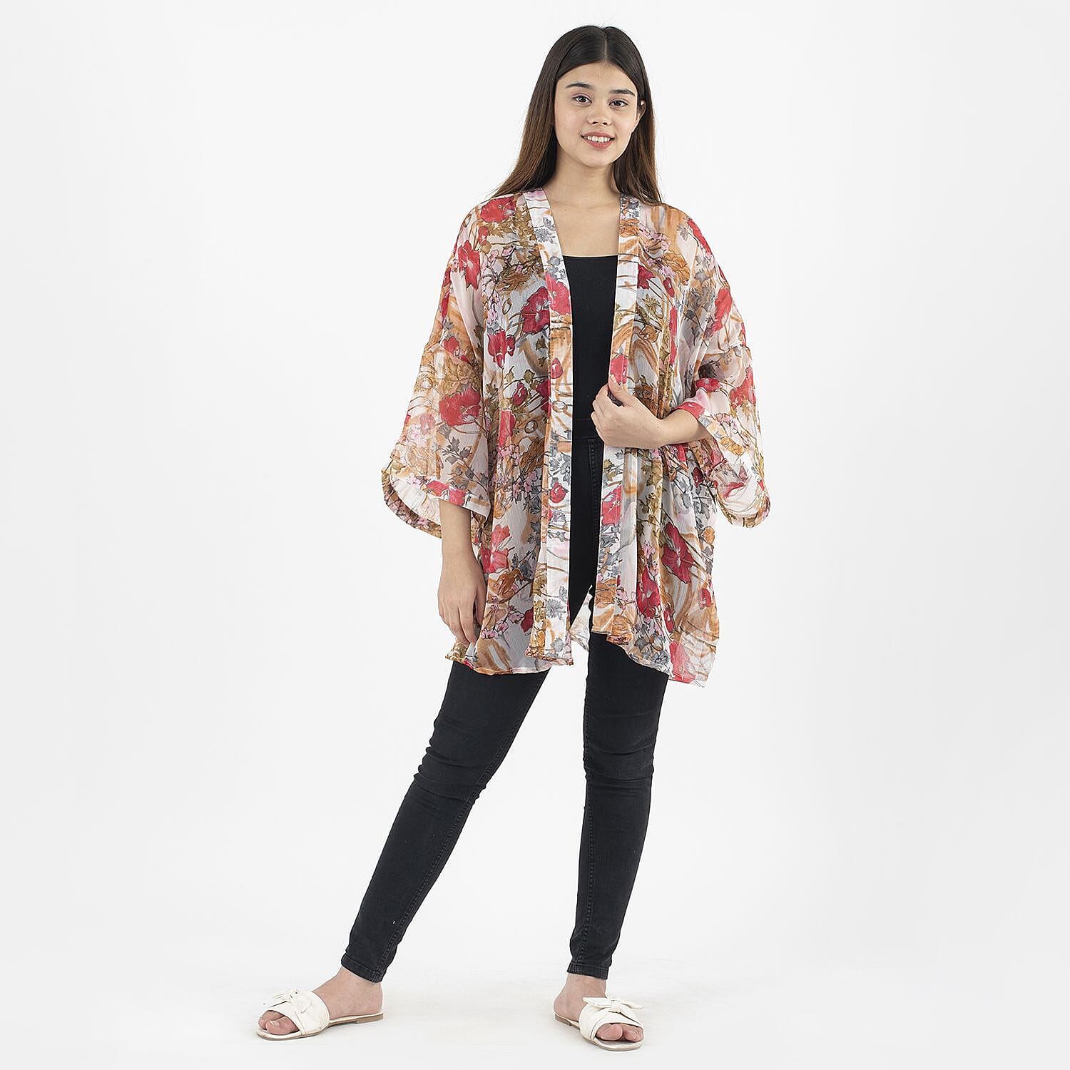 TAMSY Floral Pattern Kimono (One Size Curve,18-26)- Pink