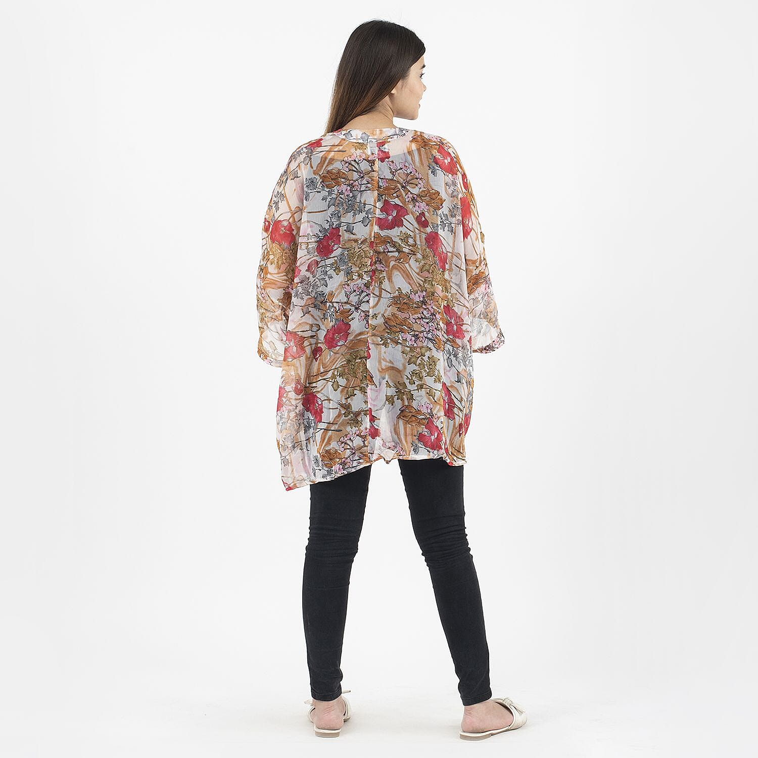 TAMSY Floral Pattern Kimono (One Size Curve,18-26)- Pink