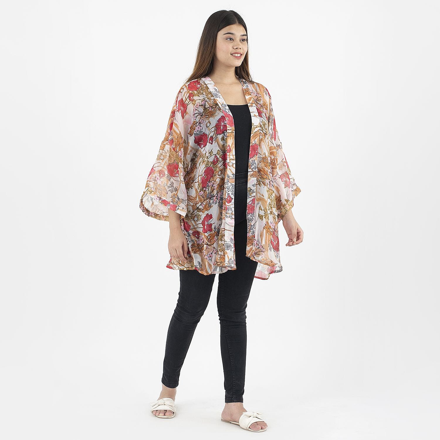 TAMSY Floral Pattern Kimono (One Size Curve,18-26)- Pink