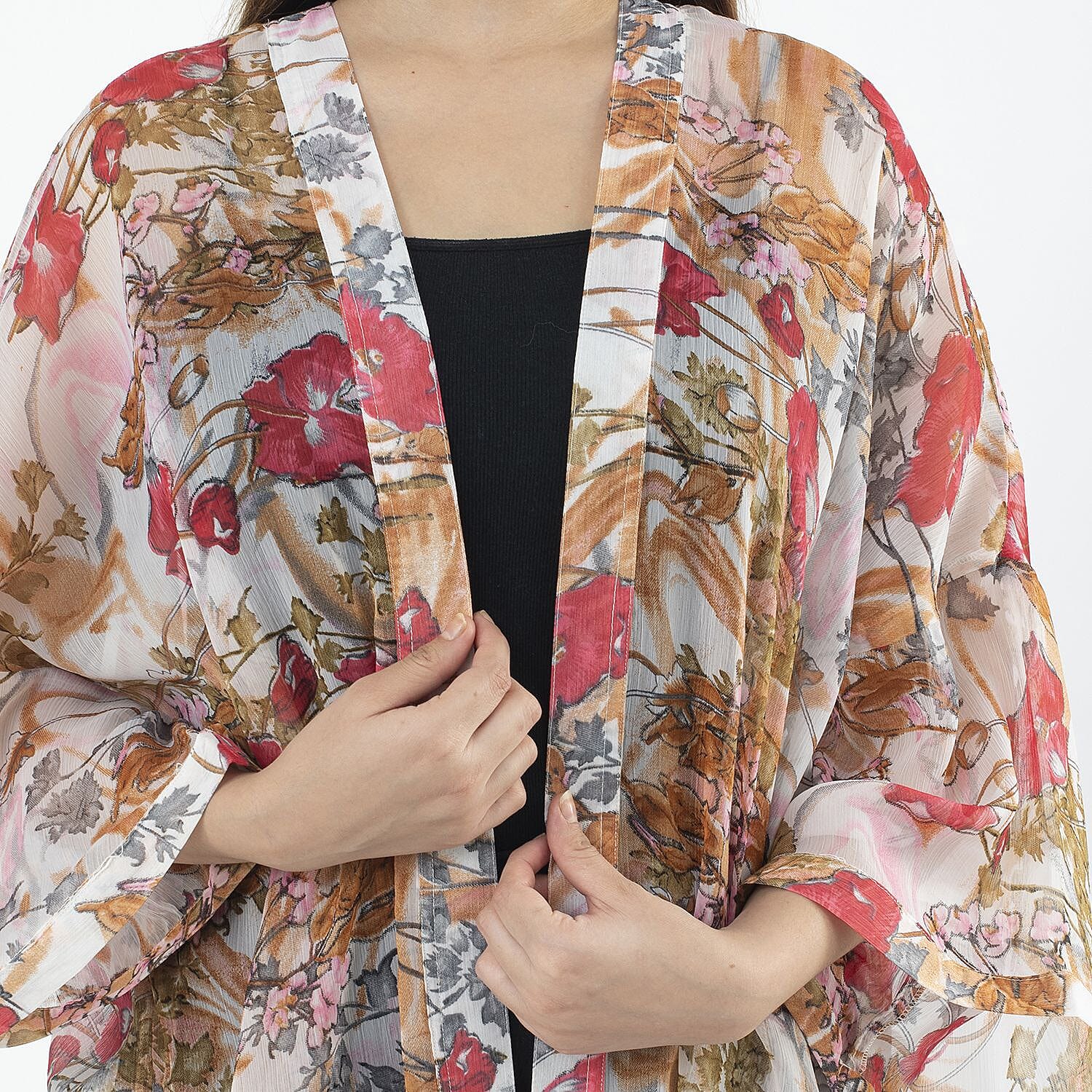 TAMSY Floral Pattern Kimono (One Size Curve,18-26)- Pink