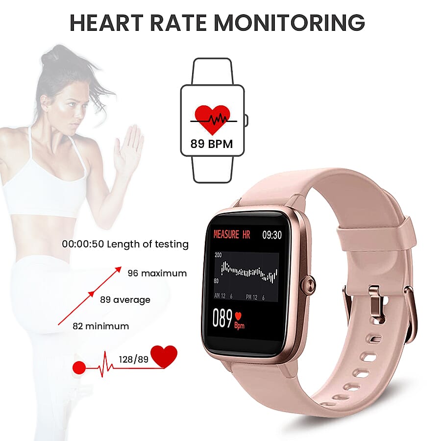 LETSCOM Smart Watch (Inclu.GPS Tracking, Fitness Track, Heart Rate Monitor & Music Control) with Pink Colour Strap