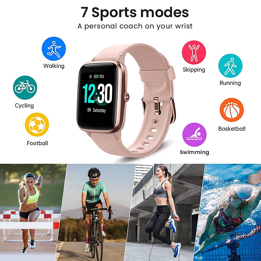 LETSCOM Smart Watch (Inclu.GPS Tracking, Fitness Track, Heart Rate Monitor & Music Control) with Pink Colour Strap