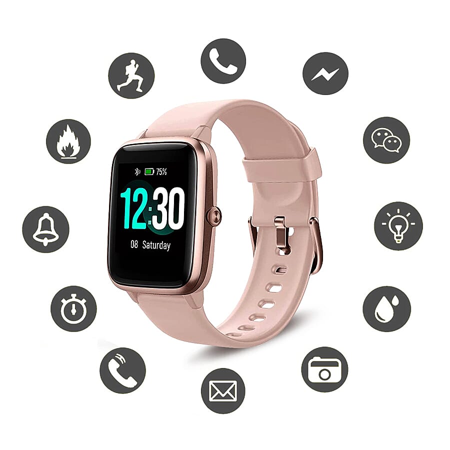 LETSCOM Smart Watch (Inclu.GPS Tracking, Fitness Track, Heart Rate Monitor & Music Control) with Pink Colour Strap