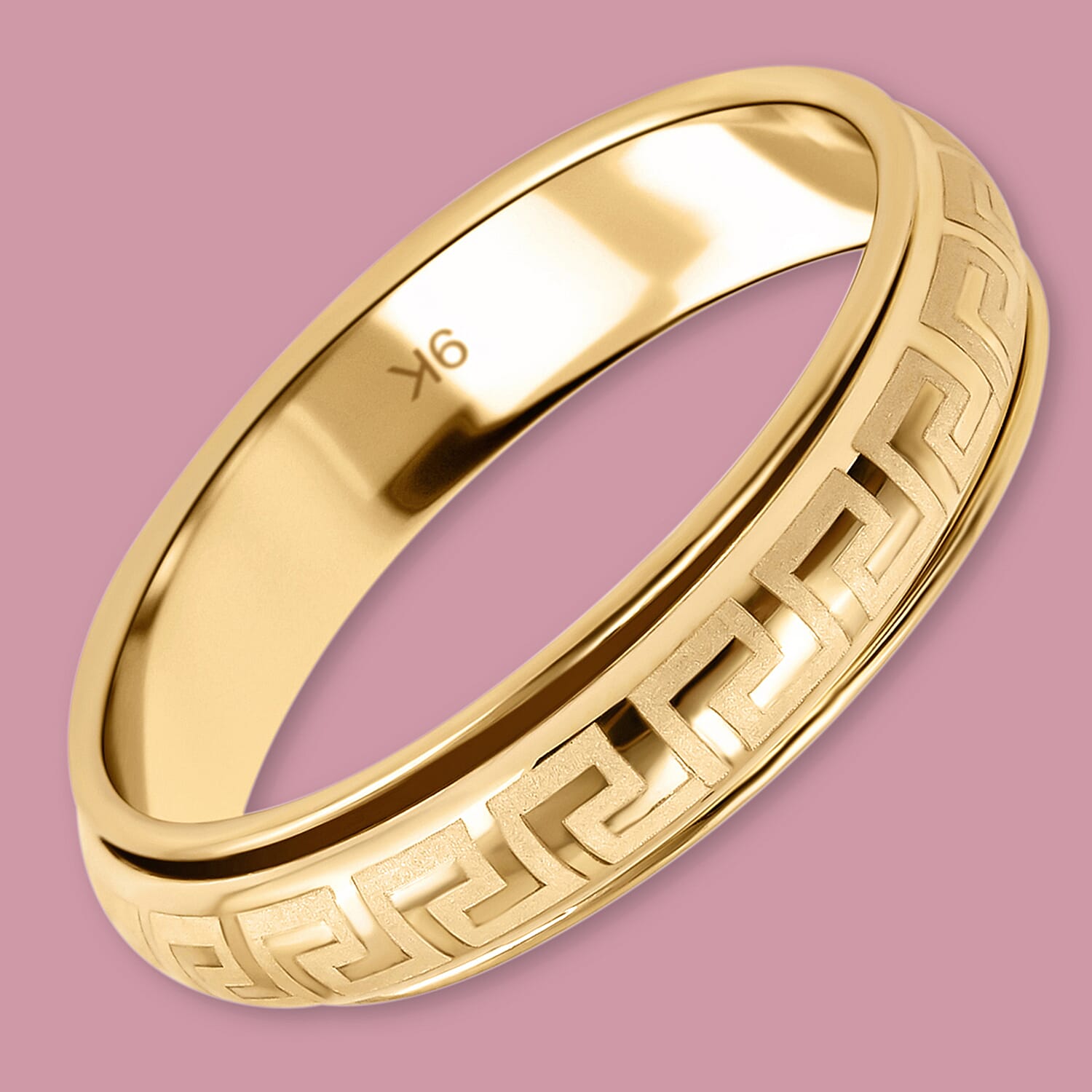 Close Out Deal - 9K Yellow Gold Greek Key Spinner Ring