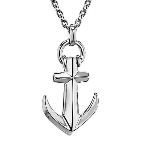 Anchor Necklace in Rhodium Plated Sterling Silver Size 18 Inch