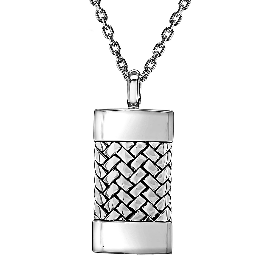Sterling Silver Rhodium Plated 15.5mm x 35mm Herringbone Dog tag Adjustable Necklace 20-22 Inch