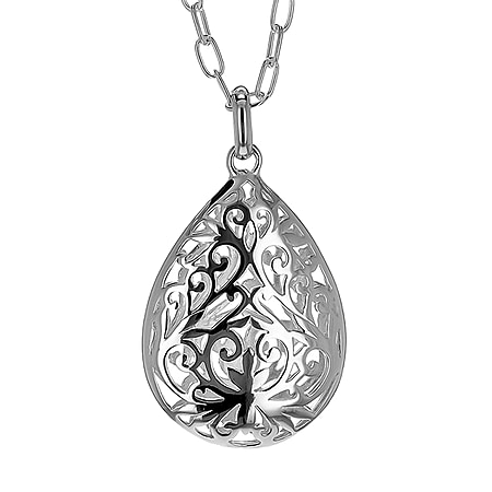 Sterling Silver 18mm x 33mm Filigree Teardrop Pendant on Adjustable Chain Necklace 20-24 Inch