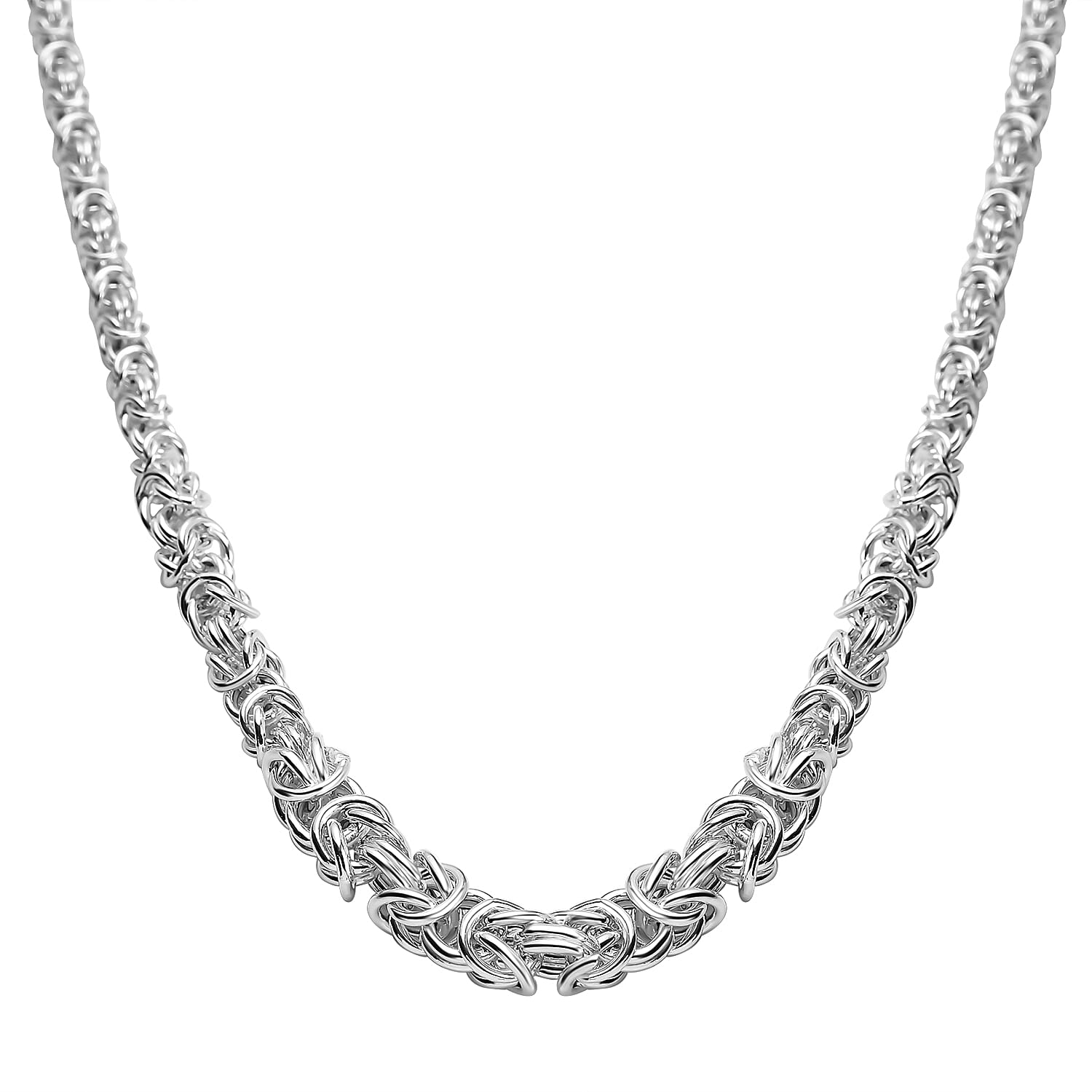 Sterling Silver Graduated Byzantine Chain Necklace (Size 18) with Lobster Clasp, Silver Wt. 11.30 Gms.