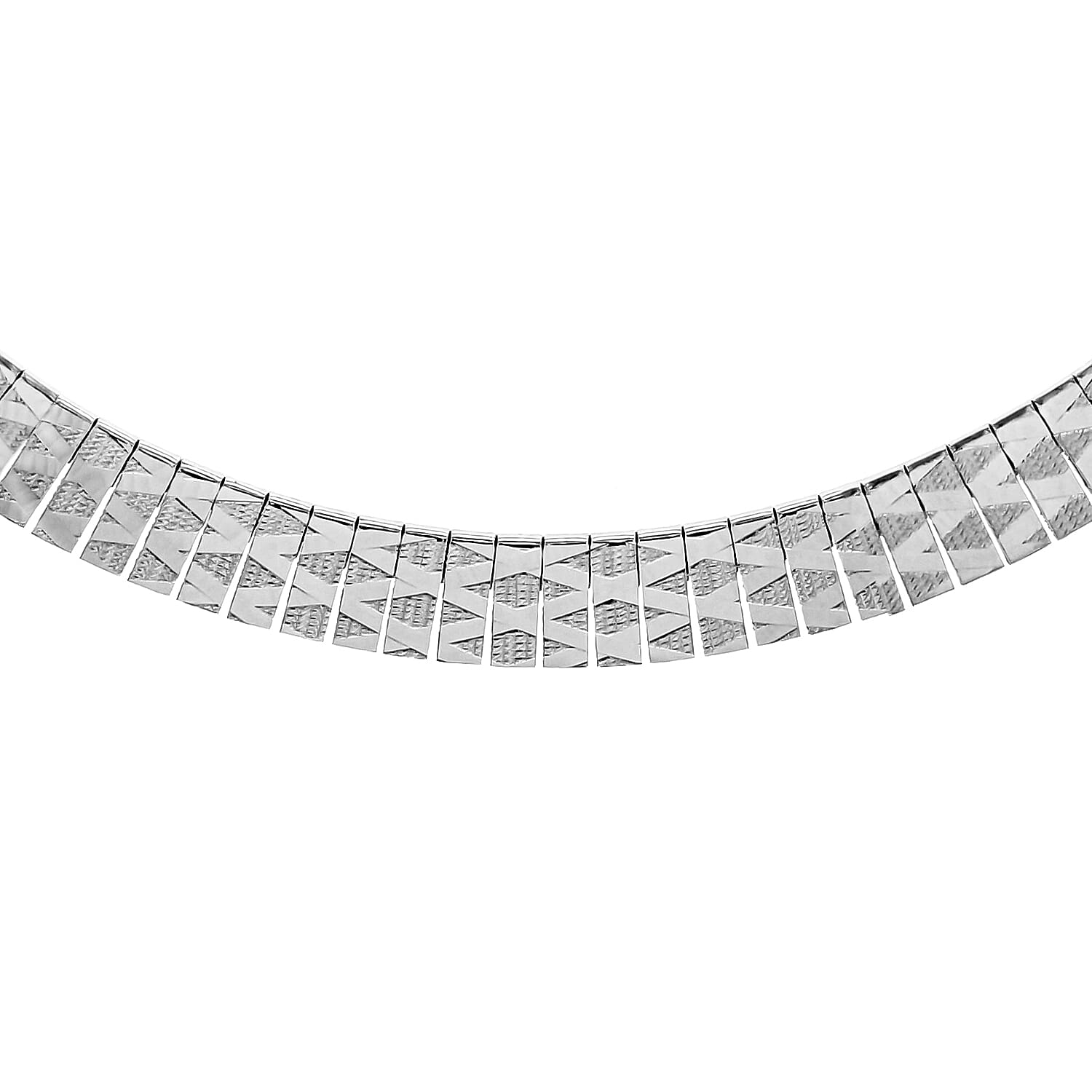 Sterling Silver Rhodium Plated Diamond Cut Cleopatra Necklace 17 Inch