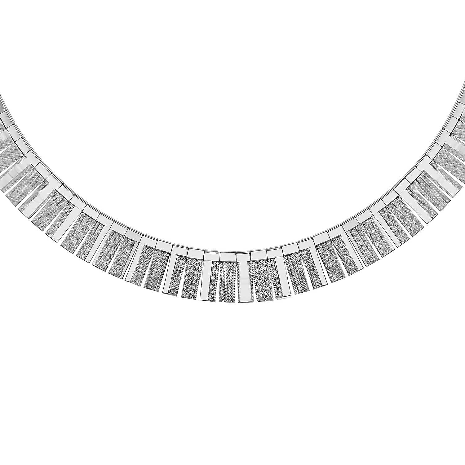 Sterling Silver Rhodium Plated 3.5mm-9mm Graduated Polished Stripe Cleopatra Necklace 17 Inch