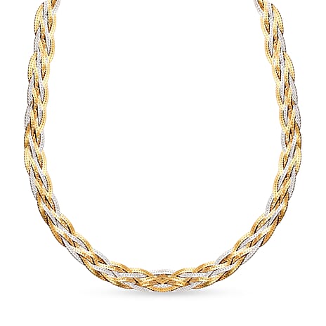 Sterling Silver Rhodium and Yellow Gold Plated Herringbone Necklace 17 Inch