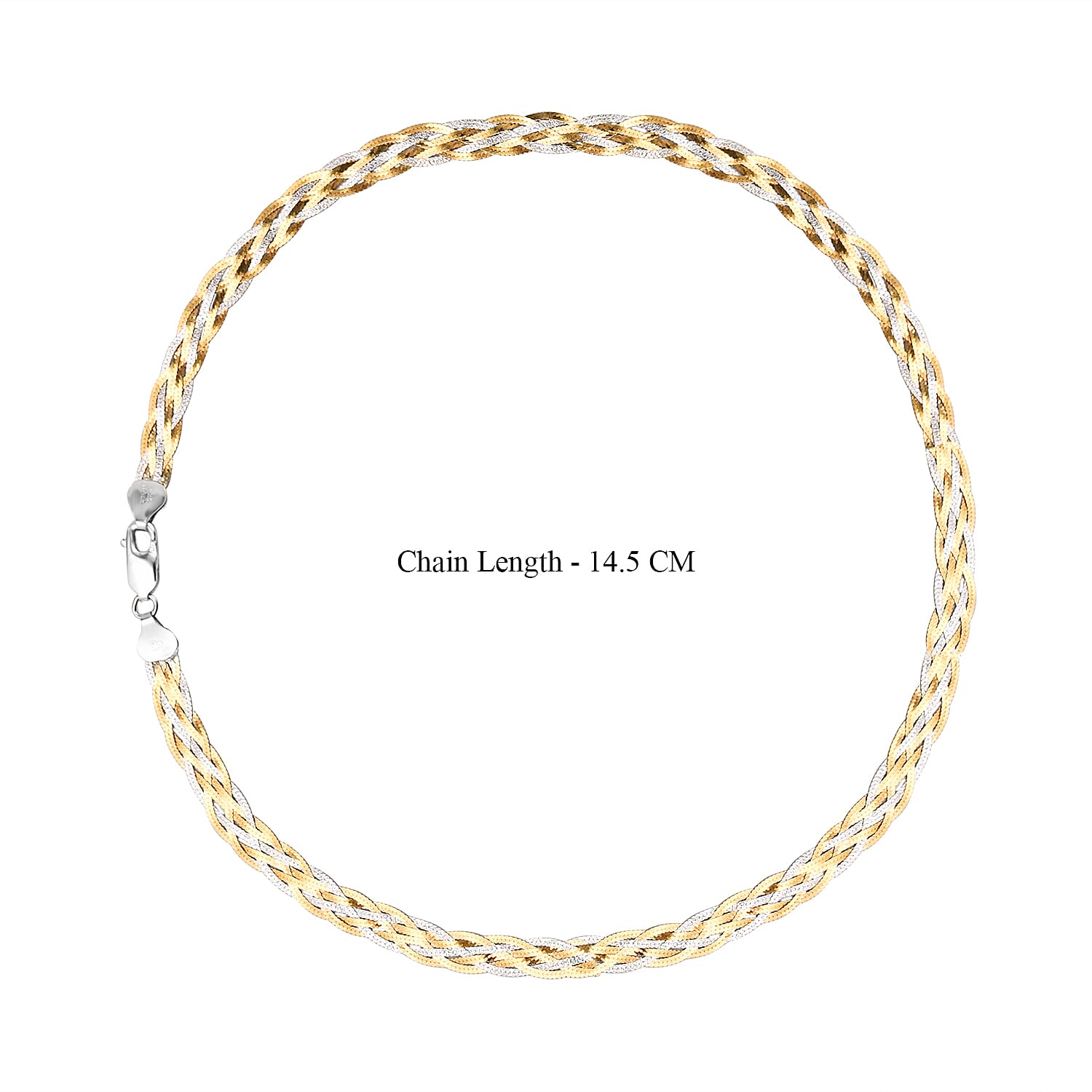 Sterling Silver Rhodium and Yellow Gold Plated Herringbone Necklace 17 Inch