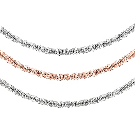 Sterling Silver 2 Colour Rose Gold Plated 3 Strand Tocalle Chain Necklace 18 Inch