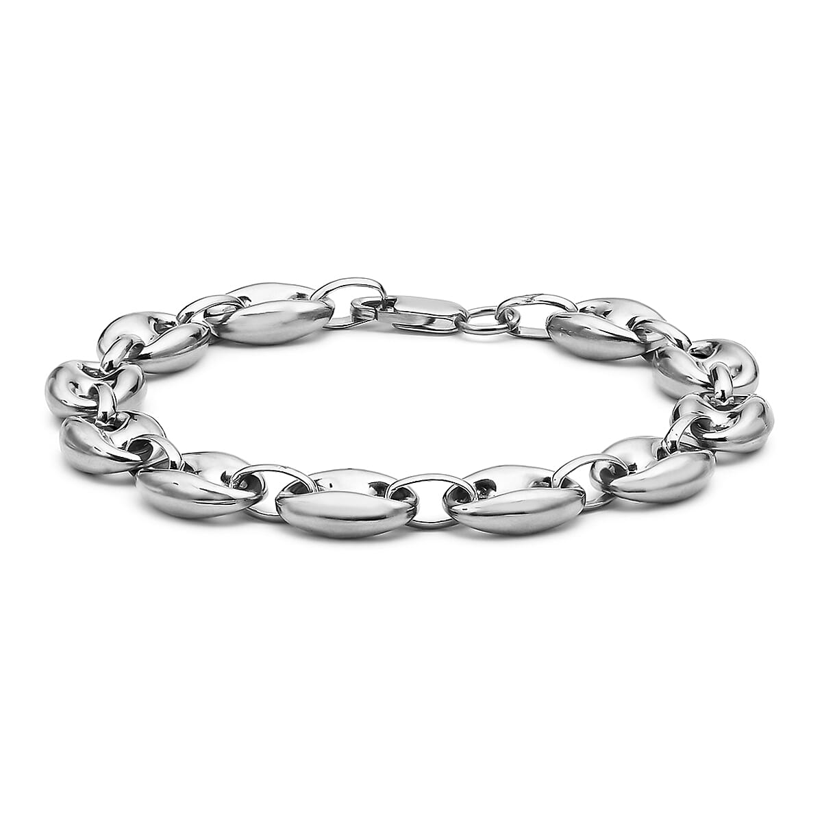 High Finish Sterling Silver Rambo and Oval-Link Chain Bracelet 7 Inch
