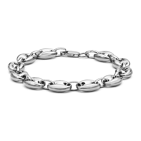 High Finish Sterling Silver Rambo and Oval-Link Chain Bracelet 7 Inch
