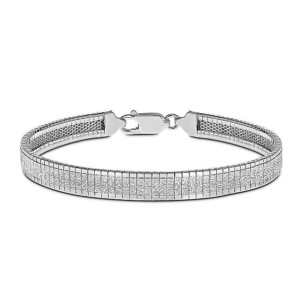 High Finish Sterling Silver 6mm Textured Flat Omega Bracelet 7.5 Inch