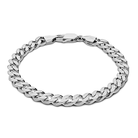 High Finish Sterling Silver 6.5mm Square Curb Bracelet 8 Inch